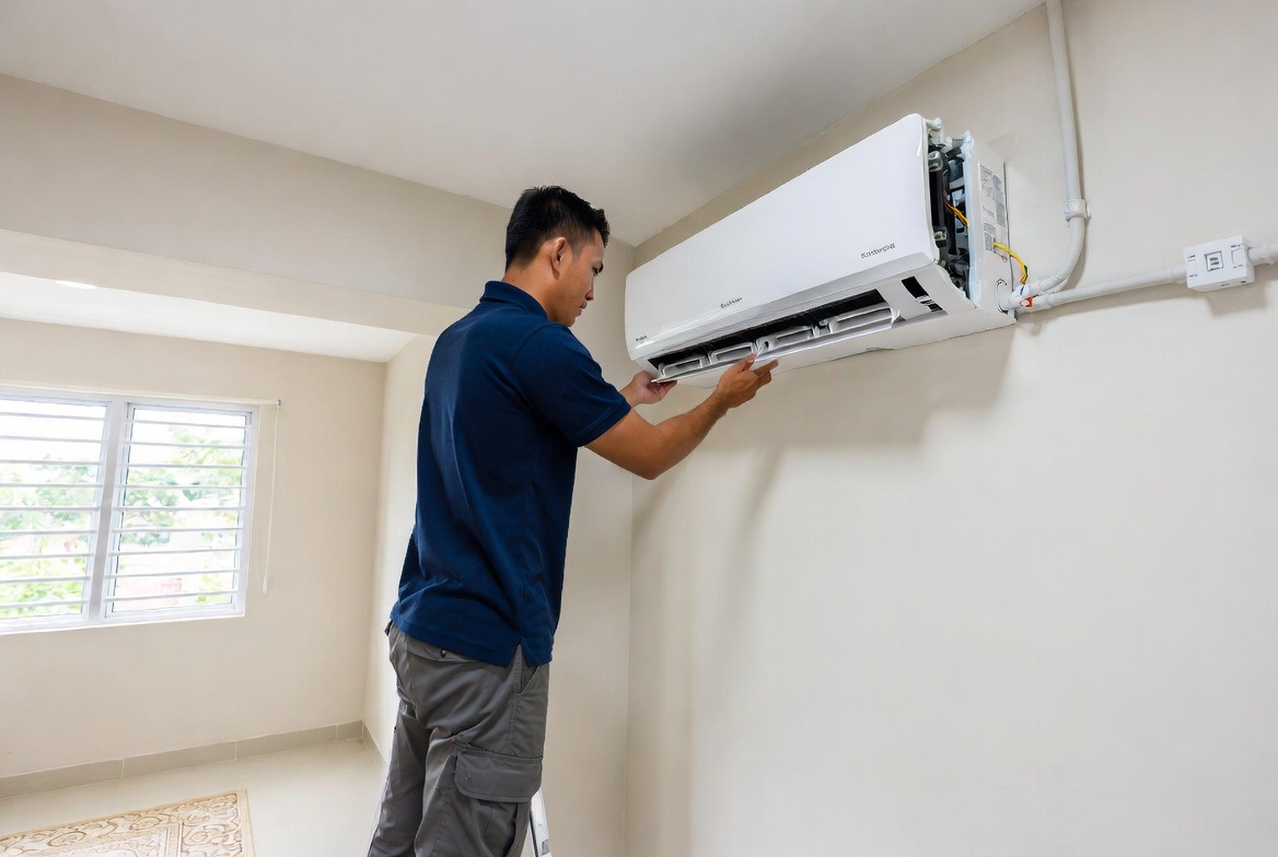 Aircon installation in a Singapore home